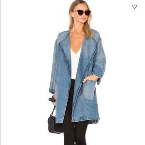 New Current Elliott blue denim Davida zip front trench coat with pockets 1 S
